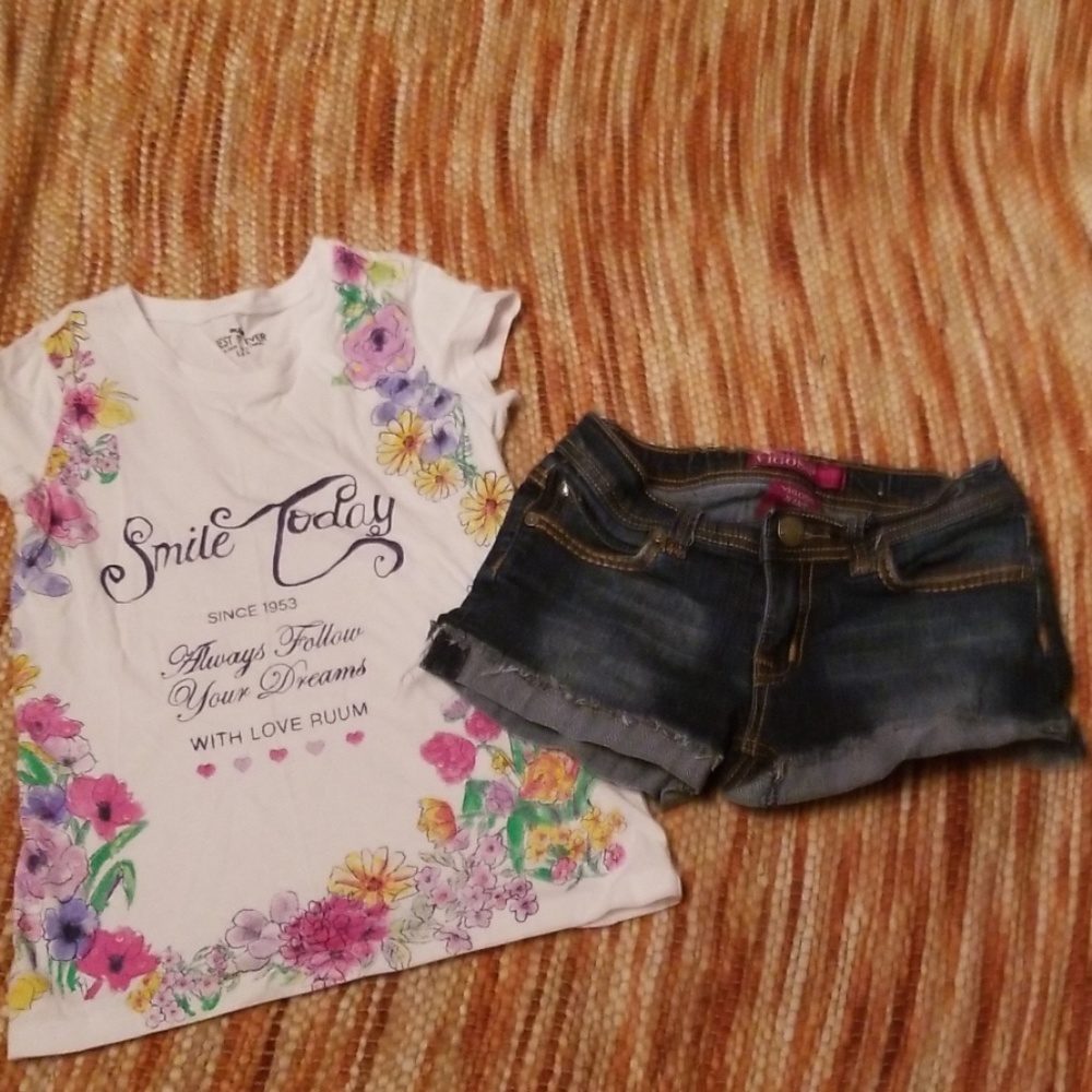 Girls 12 Jeans shorts ruum flower shirt bundle